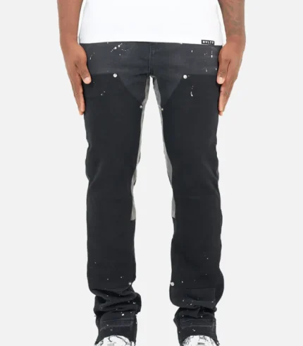 Nvlty Vintage Flare Carpenter Paint Jeans Black (2)