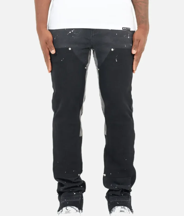 Nvlty Vintage Flare Carpenter Paint Jeans Black (2)